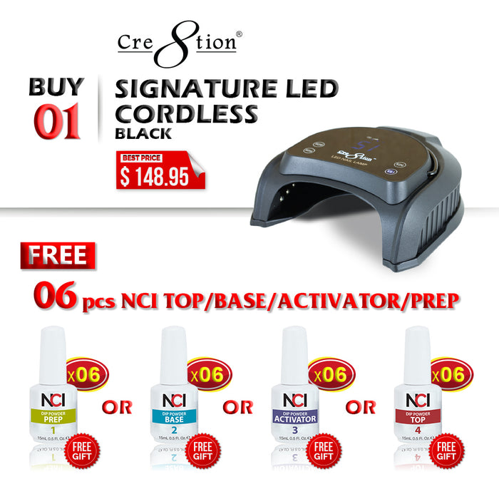 Cre8tion CORDLESS Rechargable Signature LED Lamp, BLACK, Buy 1 Get 6 pcs NCI Dipping Gel, 0.5oz FREE