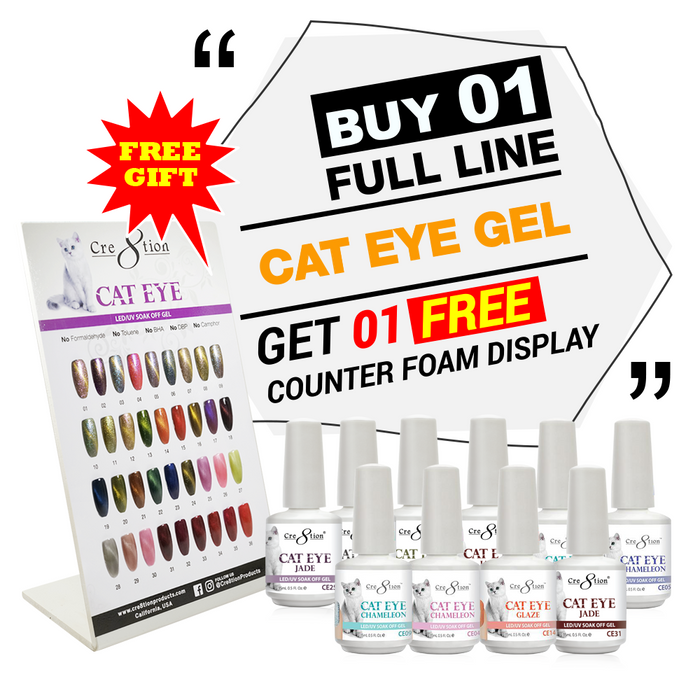 Cre8tion Cat Eye Gel, Full Line of 36 Colors (from CE01 to CE36), Buy 1 Get 1 Counter Foam Display FREE