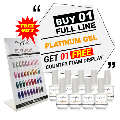 Cre8tion Platinum Gel Polish, Full Line of 36 colors (from P01 to P36) Buy 1 Get 1 Counter Foam Display FREE
