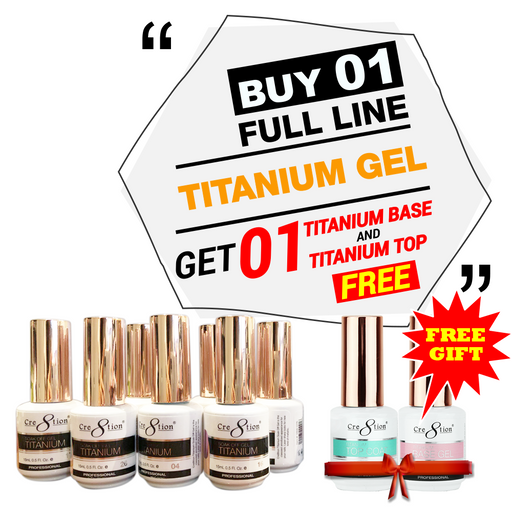 Cre8tion Titanium Gel Polish, Full line of 36 colors (from T01 to T36, Price: $9.13), Buy 1 Get 1 Cre8tion Titanium Gel Base and 1 Cre8tion Titanium Gel Top FREE
