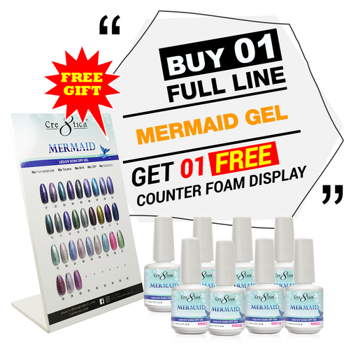 Cre8tion Mermaid Gel Polish, Full Line of 45 Colors, Buy 1 Get 1 Counter Foam Display FREE