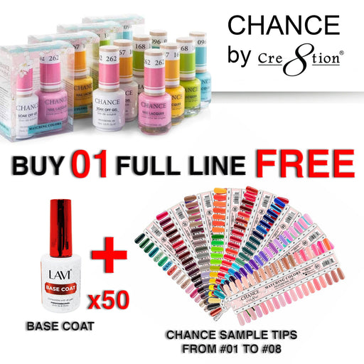 Chance Gel Polish & Nail Lacquer (by Cre8tion), 0.5oz, Full Line Of 360 Color, Buy 01 Full Line Get 50 pcs Lavi Base Coat 0.5oz & 02 Set Sample Tips FREE