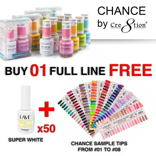 Chance Gel Polish & Nail Lacquer (by Cre8tion), 0.5oz, Full Line Of 360 Color, Buy 01 Full Line Get 50 pcs Lavi Super White 0.5oz & 02 Set Sample Tips FREE