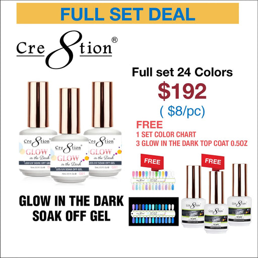 Cre8tion Glow In The Dark Gel 0.5oz, Buy 01 Full Line 24 Colors Get 03 Cre8tion Glow Top No-Clean FREE