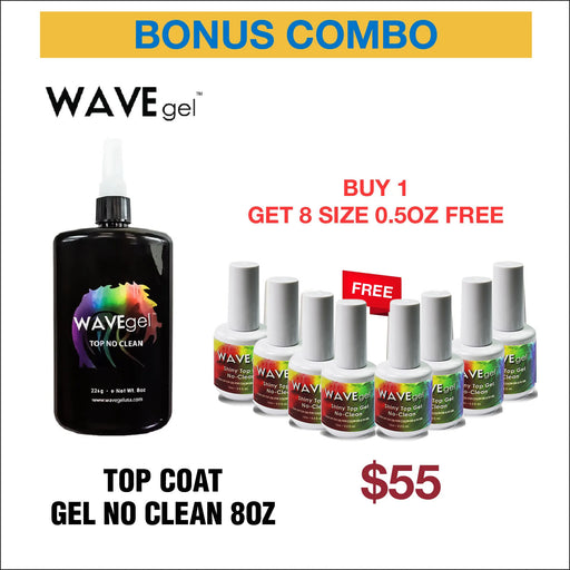 Wave Gel Top Gel No Clean Refill, 8oz, Buy 1 Get 8pcs Shiny Top Gel No Clean  0.5oz FREE