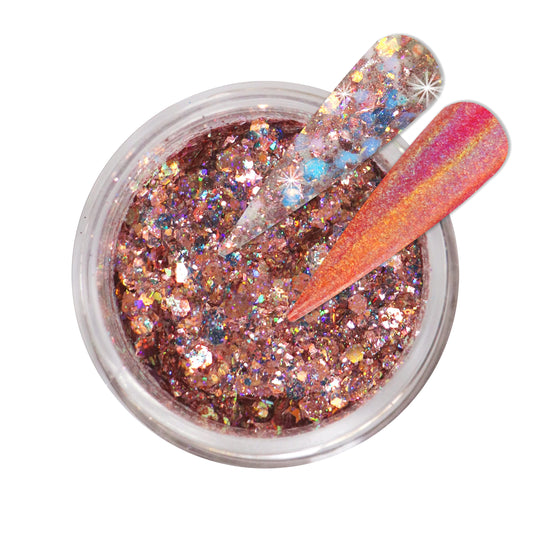 iGel Acrylic/Dipping Powder, Holographic Chrome Collection, CD14, Sun Blissed, 2oz OK0204VD