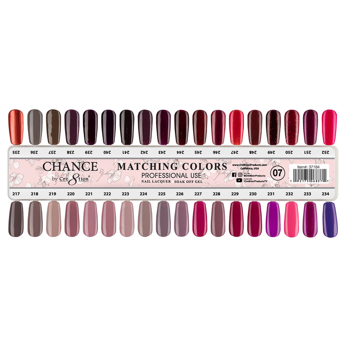 Chance Gel Polish & Nail Lacquer (by Cre8tion), Sample Tips For Full Line (From #01 To #08)
