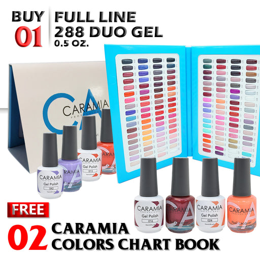 Caramia Nail Lacquer And Gel Polish, Full Line of 288 colors (From 001 To 288), Buy 01 Full Line Get 02 Caramia Book Color Chart FREE