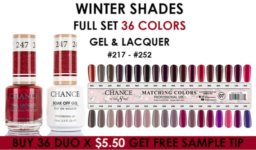 Chance Gel Polish & Nail Lacquer (by Cre8tion), Winter Wishes Collection, 0.5oz, Full line of 36 Colors (From 217 To 252)