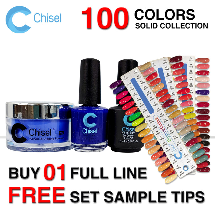 Chisel 3in1 Dipping Powder + Gel Polish + Nail Lacquer, Solid Collection, Full line of 100 colors (From SOLID001 to SOLID100) OK0606LK