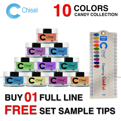 Chisel 2in1 Acrylic/Dipping Powder, Candy Collection, 2oz, 1 Full Line Of 10 Colors (form Candy01 to Candy10)