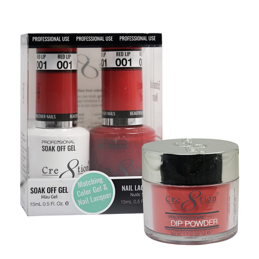 Cre8tion 3in1 Dipping Powder + Gel Polish + Nail Lacquer, 001, Red Lips, 3104-0601 OK0117MD