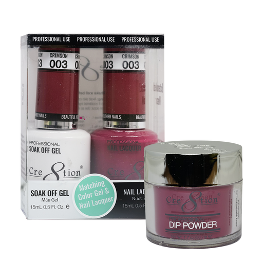 Cre8tion 3in1 Dipping Powder + Gel Polish + Nail Lacquer, 003, Crimson, 3104-0603 OK0117MD