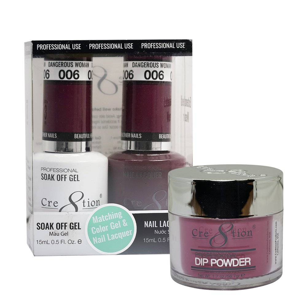 Cre8tion 3in1 Dipping Powder + Gel Polish + Nail Lacquer, 006, Dangerous Woman, 3104-0606 OK0117MD
