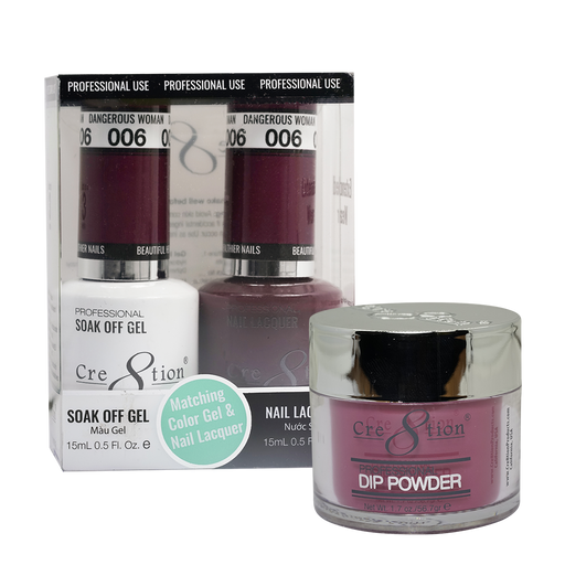 Cre8tion 3in1 Dipping Powder + Gel Polish + Nail Lacquer, 006, Dangerous Woman, 3104-0606 OK0117MD