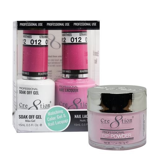 Cre8tion 3in1 Dipping Powder + Gel Polish + Nail Lacquer, 012, Strawberry Smoothies, 3104-0612 OK0117MD