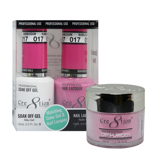 Cre8tion 3in1 Dipping Powder + Gel Polish + Nail Lacquer, 017, Bubblegum, 3104-0617 OK0117MD