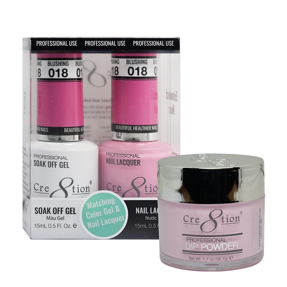 Cre8tion 3in1 Dipping Powder + Gel Polish + Nail Lacquer, 018, Blushing, 3104-0618 OK0117MD