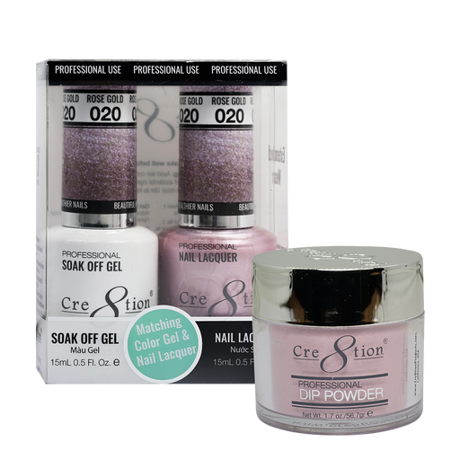 Cre8tion 3in1 Dipping Powder + Gel Polish + Nail Lacquer, 020, Rose Gold, 3104-0620 OK0117MD