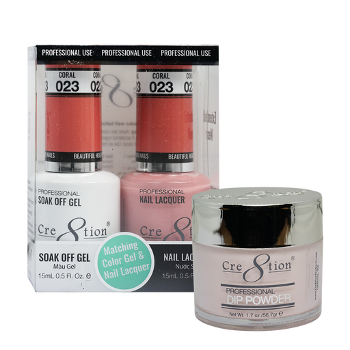 Cre8tion 3in1 Dipping Powder + Gel Polish + Nail Lacquer, 023, Coral, 3104-0623 OK0117MD