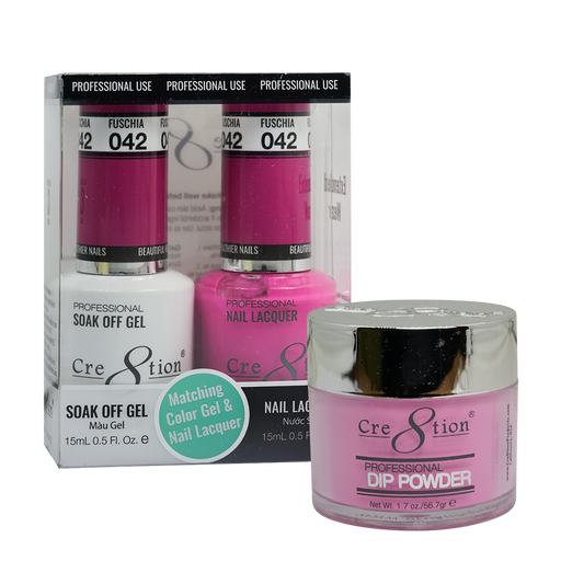 Cre8tion 3in1 Dipping Powder + Gel Polish + Nail Lacquer, 042, Fuchsia, 3104-0642 OK0117MD