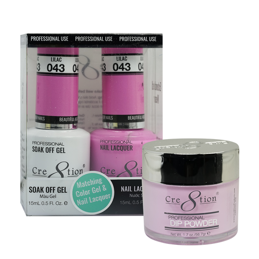 Cre8tion 3in1 Dipping Powder + Gel Polish + Nail Lacquer, 043, Lilac, 3104-0643 OK0117MD
