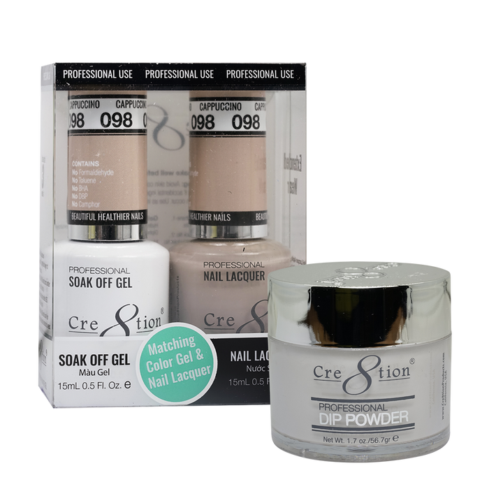 Cre8tion 3in1 Dipping Powder + Gel Polish + Nail Lacquer, 098, Cappuccino, 3104-0698 OK0117MD