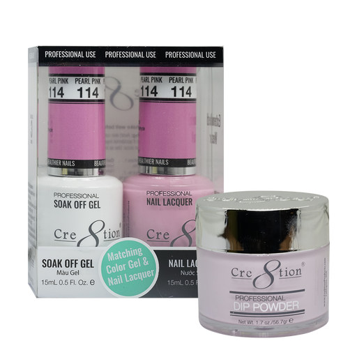 Cre8tion 3in1 Dipping Powder + Gel Polish + Nail Lacquer, 114, Pearl Pink, 3104-0714