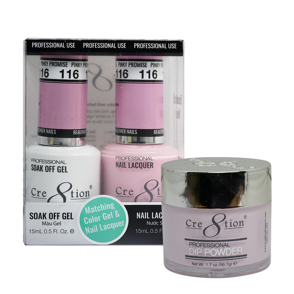 Cre8tion 3in1 Dipping Powder + Gel Polish + Nail Lacquer, 116, Pinky Promise, 3104-0716 OK0117MD