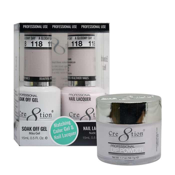 Cre8tion 3in1 Dipping Powder + Gel Polish + Nail Lacquer, 118, A Gloomy Day, 3104-0718 OK0117VD