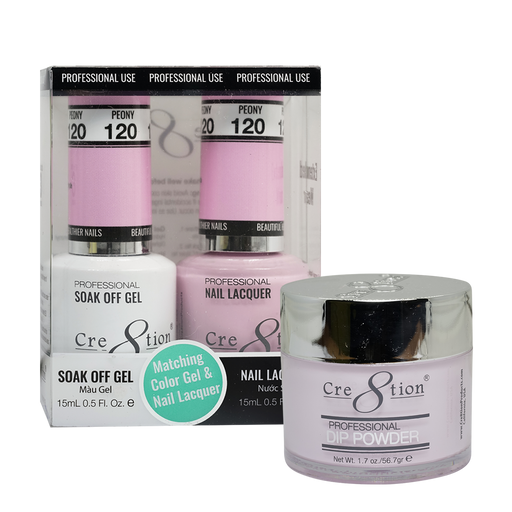 Cre8tion 3in1 Dipping Powder + Gel Polish + Nail Lacquer, 120, Peony, 3104-0720 OK0117MD
