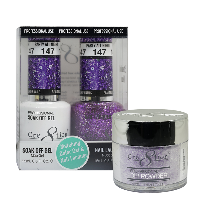 Cre8tion 3in1 Dipping Powder + Gel Polish + Nail Lacquer, 147, Party All Night, 3104-0747 OK0117VD