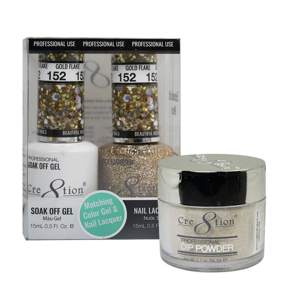 Cre8tion 3in1 Dipping Powder + Gel Polish + Nail Lacquer, 152, Gold Flake, 3104-0752 OK0117VD
