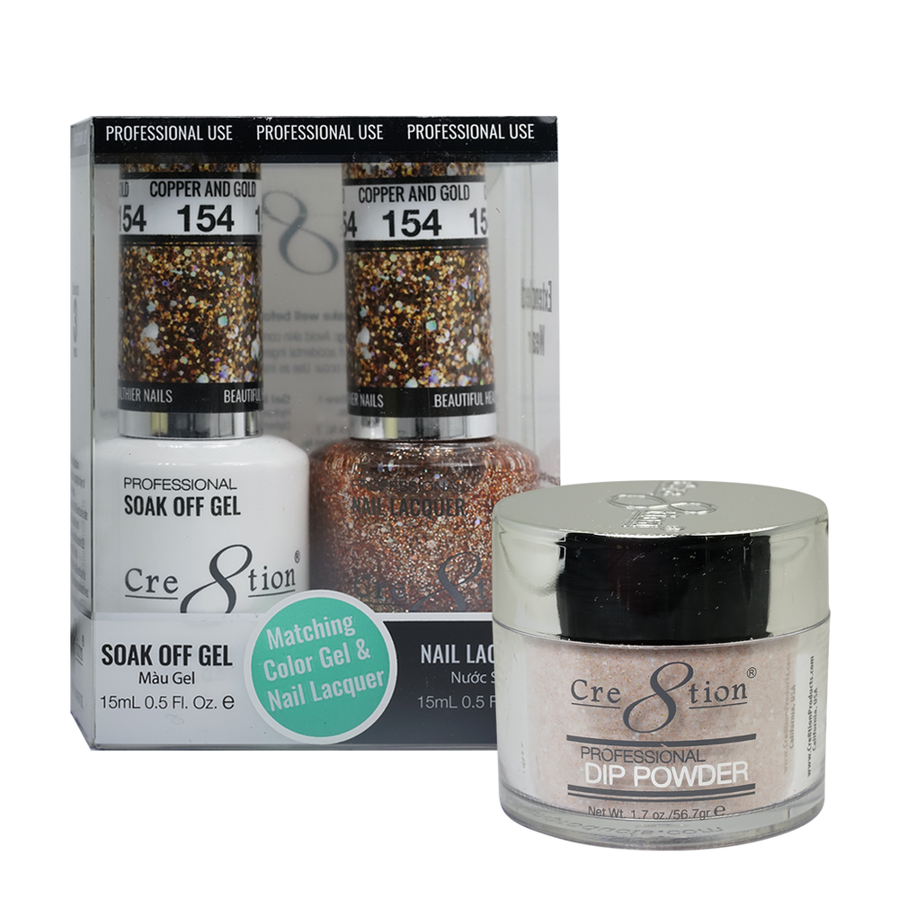 Cre8tion 3in1 Dipping Powder + Gel Polish + Nail Lacquer, 154, Copper & Gold, 3104-0754 OK0117VD