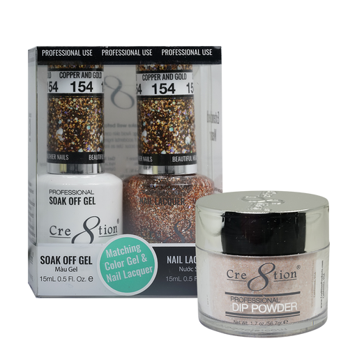 Cre8tion 3in1 Dipping Powder + Gel Polish + Nail Lacquer, 154, Copper & Gold, 3104-0754 OK0117VD