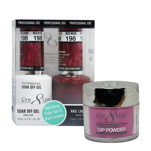 Cre8tion 3in1 Dipping Powder + Gel Polish + Nail Lacquer, 198, Red Rose, 3104-0798 OK0117VD