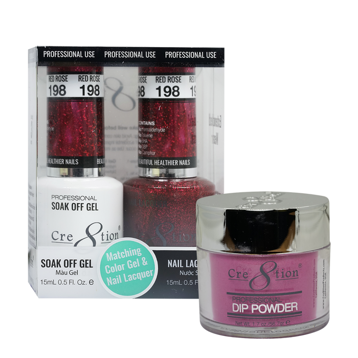 Cre8tion 3in1 Dipping Powder + Gel Polish + Nail Lacquer, 198, Red Rose, 3104-0798 OK0117VD