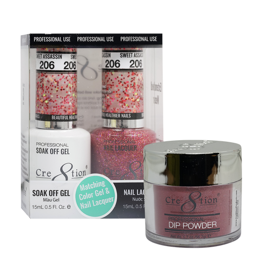 Cre8tion 3in1 Dipping Powder + Gel Polish + Nail Lacquer, 206, Sweet Assassin, 3104-0806 OK0117VD