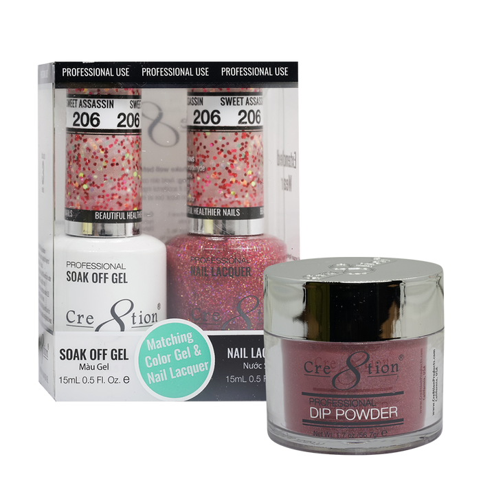 Cre8tion 3in1 Dipping Powder + Gel Polish + Nail Lacquer, 206, Sweet Assassin, 3104-0806 OK0117VD