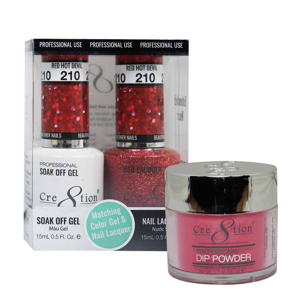 Cre8tion 3in1 Dipping Powder + Gel Polish + Nail Lacquer, 210, Red Hot Evil, 3104-0810 OK0117VD