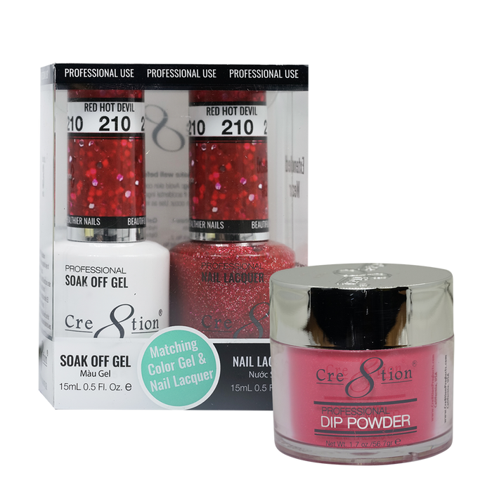Cre8tion 3in1 Dipping Powder + Gel Polish + Nail Lacquer, 210, Red Hot Evil, 3104-0810 OK0117VD
