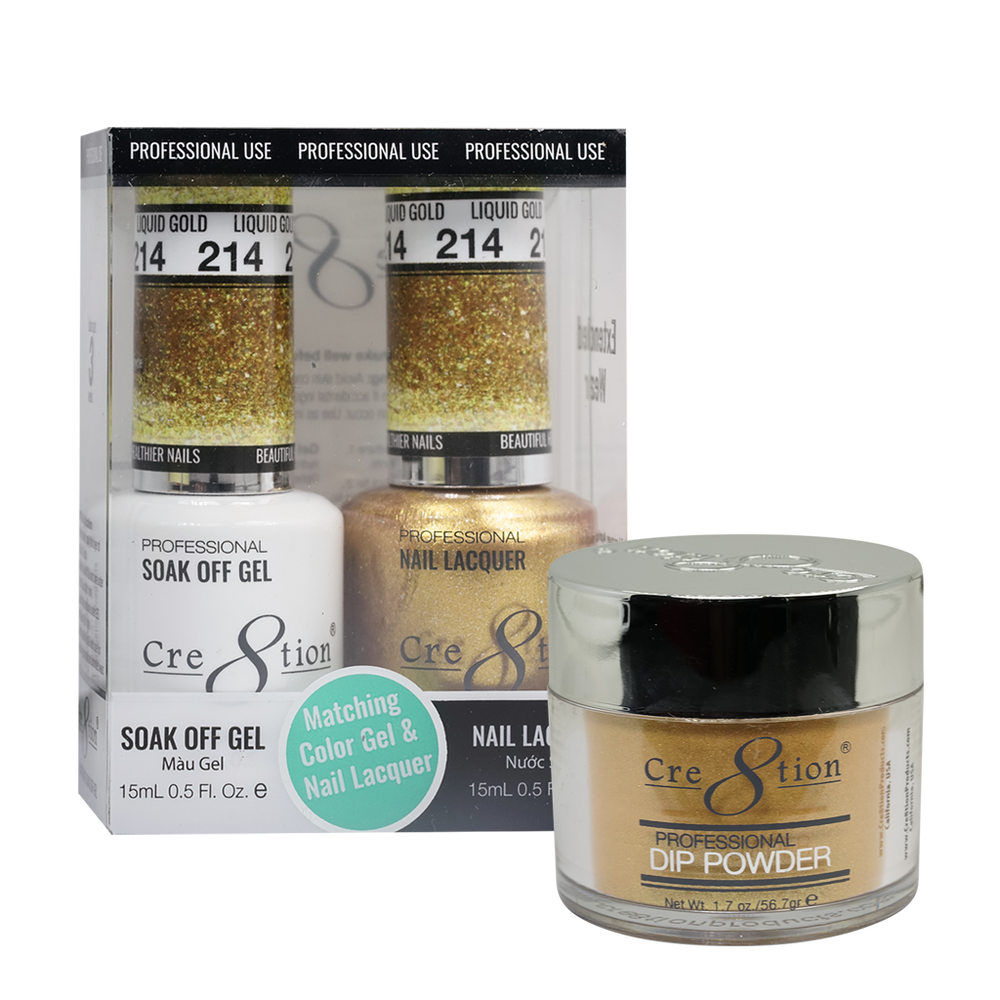 Cre8tion 3in1 Dipping Powder + Gel Polish + Nail Lacquer, 214, Liquid Gold, 3104-0814 OK0117VD