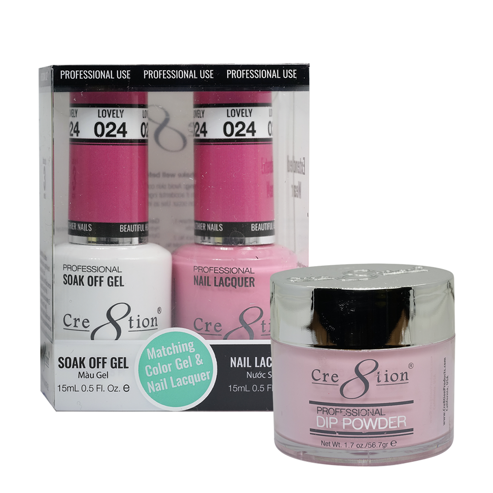 Cre8tion 3in1 Dipping Powder + Gel Polish + Nail Lacquer, 024, Lovely, 3104-0624 OK0117MD