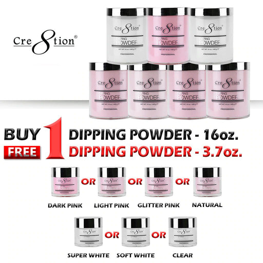 Cre8tion Acrylic/Dipping Powder, 16oz, Buy 1 Get 1 Cre8tion Acrylic/Dipping Powder 3.7oz