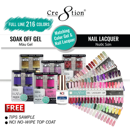 Cre8tion Gel Polish And Nail Lacquer, 0.5oz, Full line of 216 Colors (from 001 to 216)