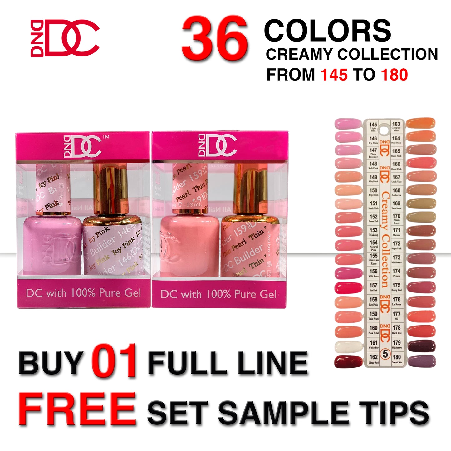 DC Nail Lacquer And Gel Polish, Creamy Collection, Full Line of 36 colors (from 145 to 180), 0.6oz OK0210VD