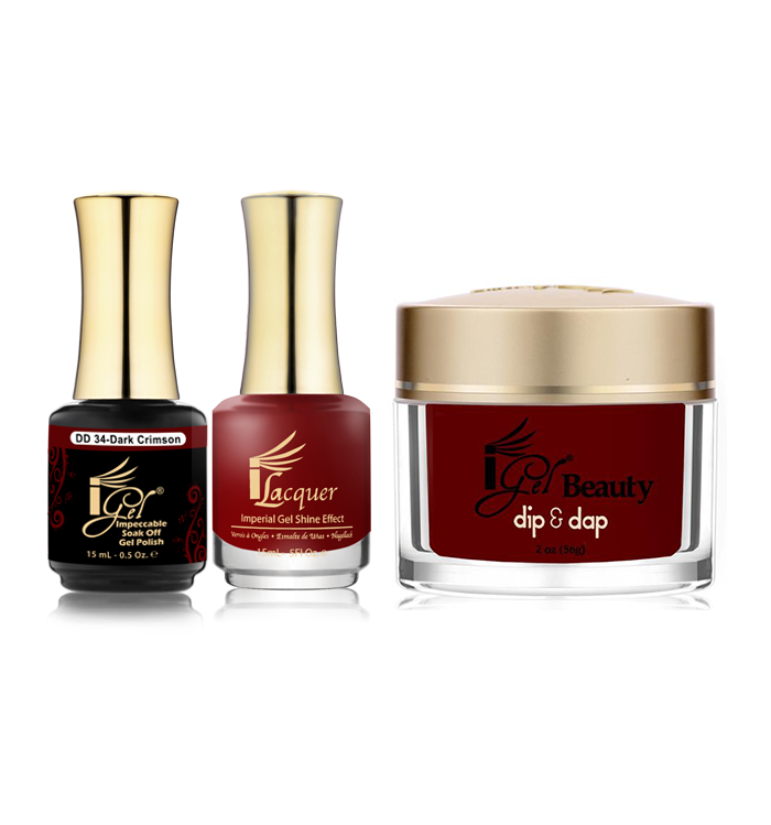 iGel 3in1 Dipping Powder + Gel Polish + Nail Lacquer, DD034, Dark Crimson OK0523VD