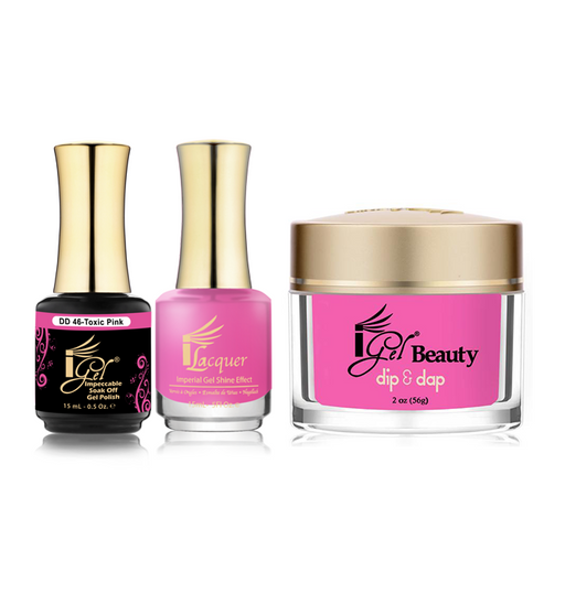 iGel 3in1 Dipping Powder + Gel Polish + Nail Lacquer, DD046, Toxic Pink OK0523VD
