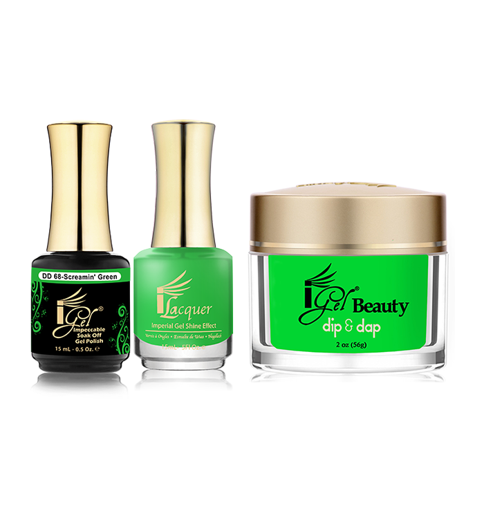 iGel 3in1 Dipping Powder + Gel Polish + Nail Lacquer, DD068, Screamin' Green OK0523VD