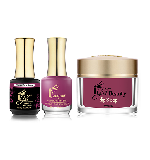 iGel 3in1 Dipping Powder + Gel Polish + Nail Lacquer, DD083, Very Berry OK0523VD